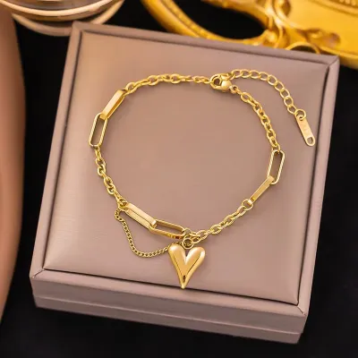 Stainless Steel Link Chain Heart Bracelet 